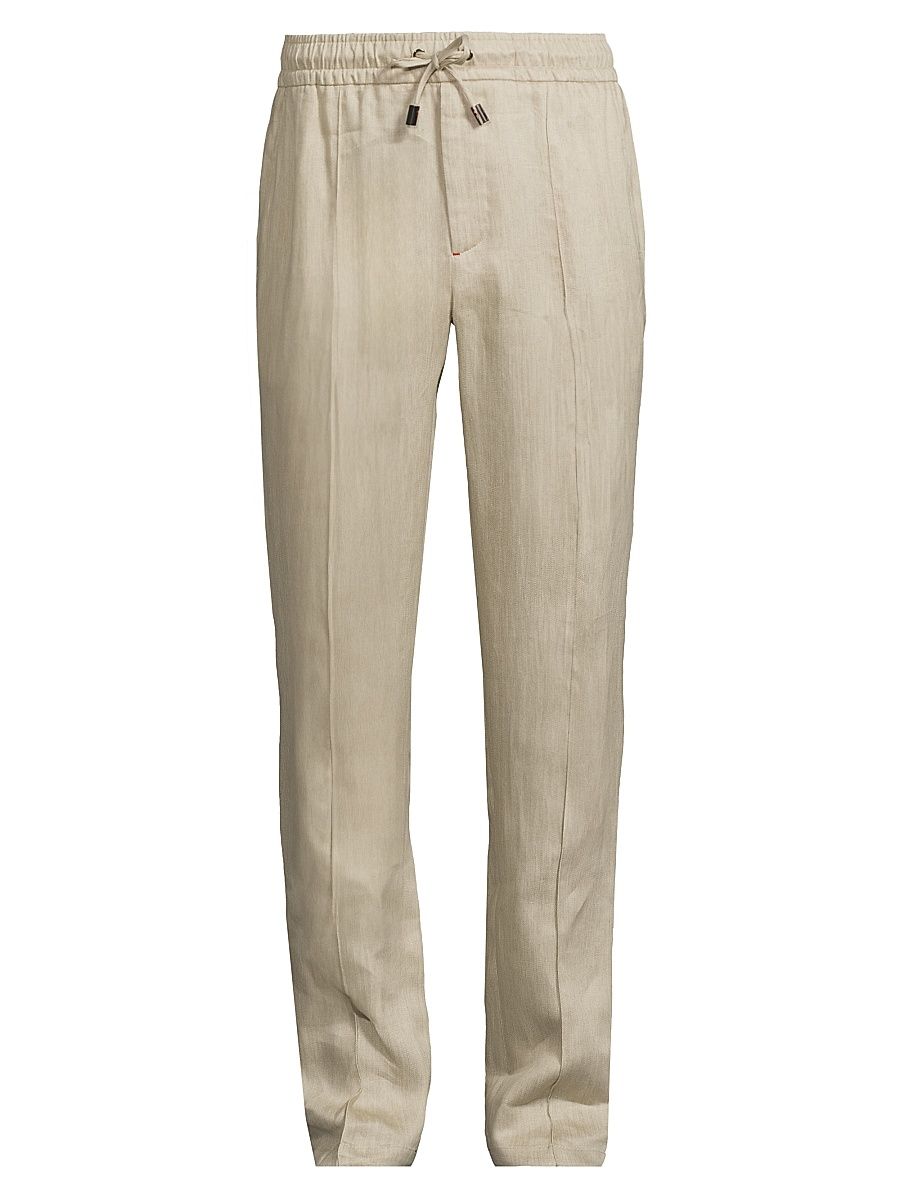 Men's Drawstring Linen Trousers - Light Beige - Size 46