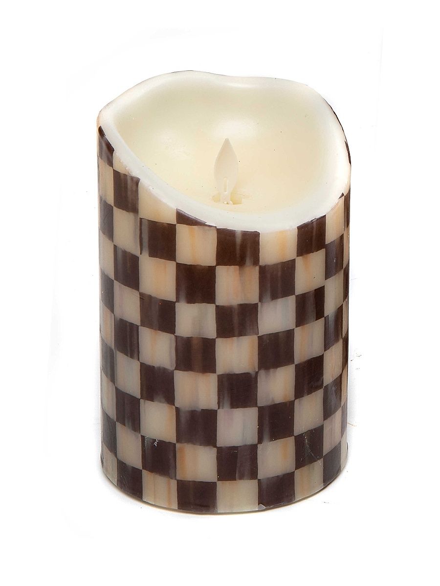 Courtly Check Flicker Faux Pillar Candle - Size 6"