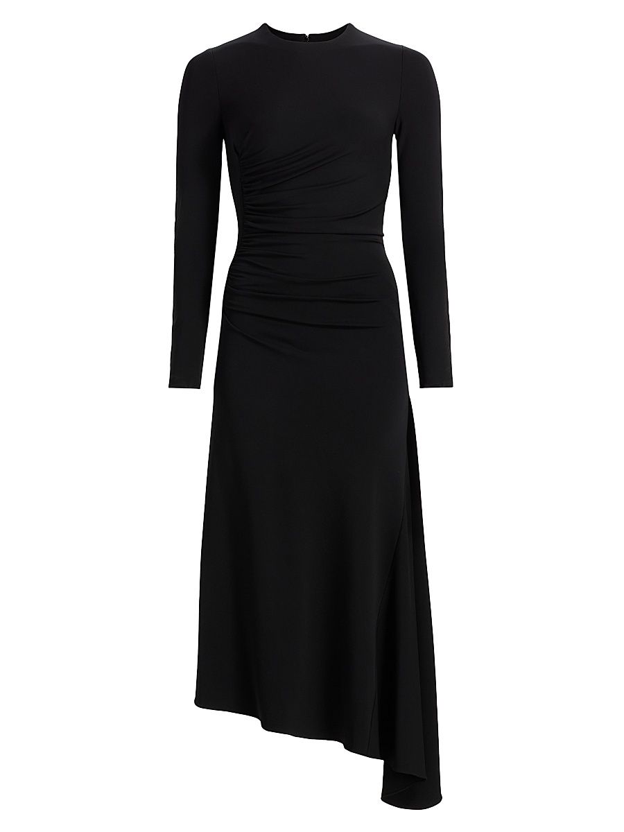 Women's Ruched Jersey Asymmetric Midi-Dress - Black - Size 10