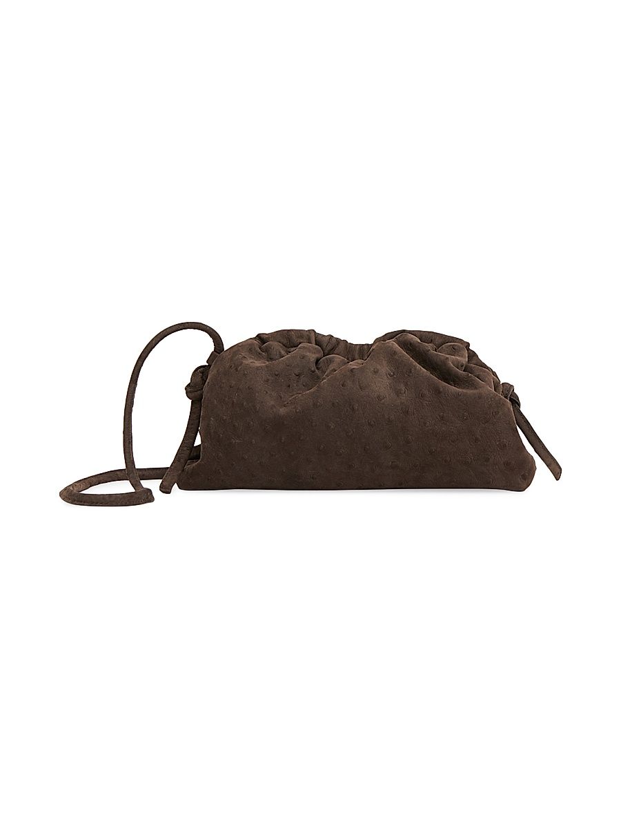 Women's Mini Cloud Ostrich-Embossed Leather Clutch - Ebony