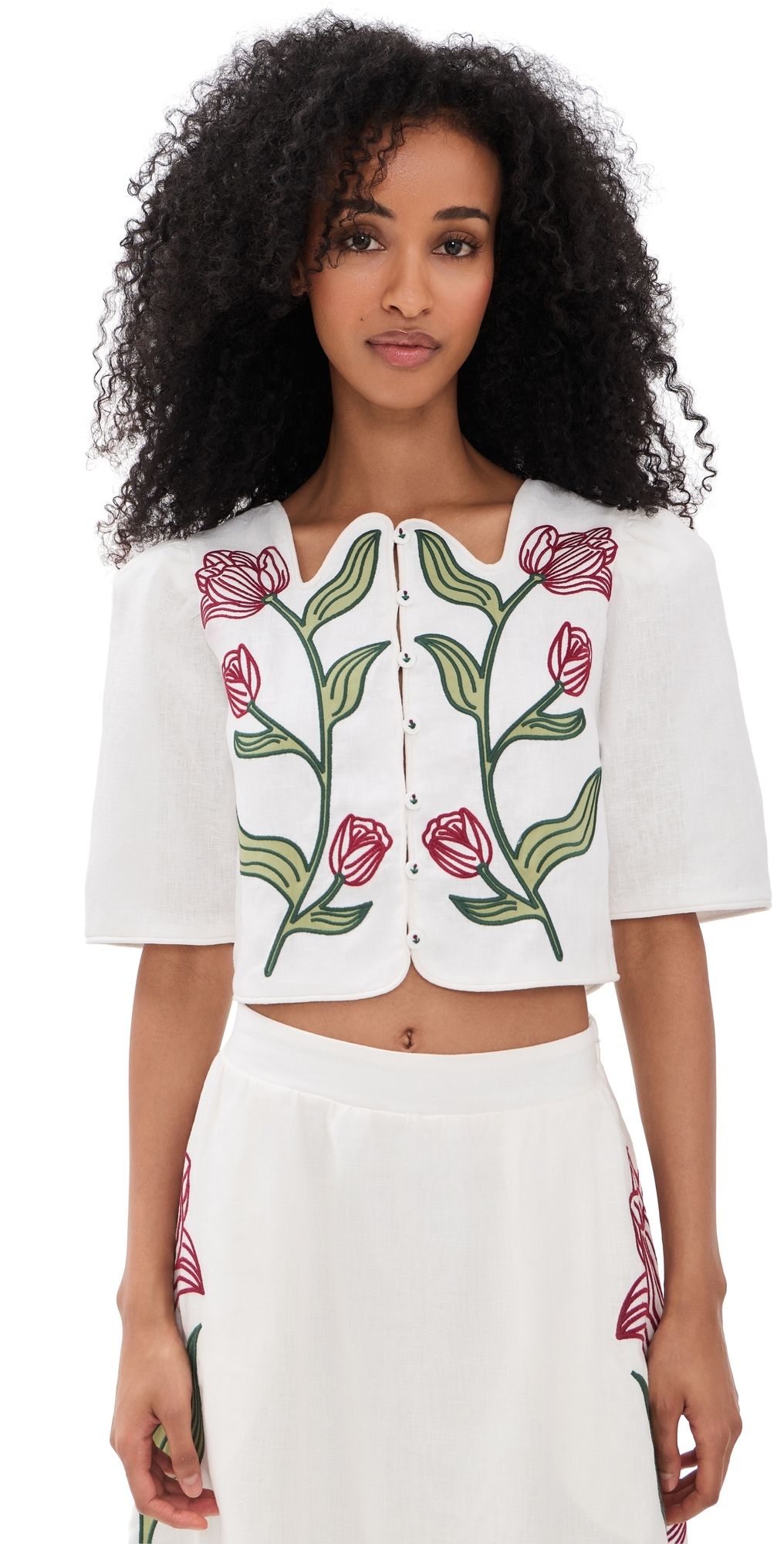 FARM Rio Flower Crop Top Off-White XS