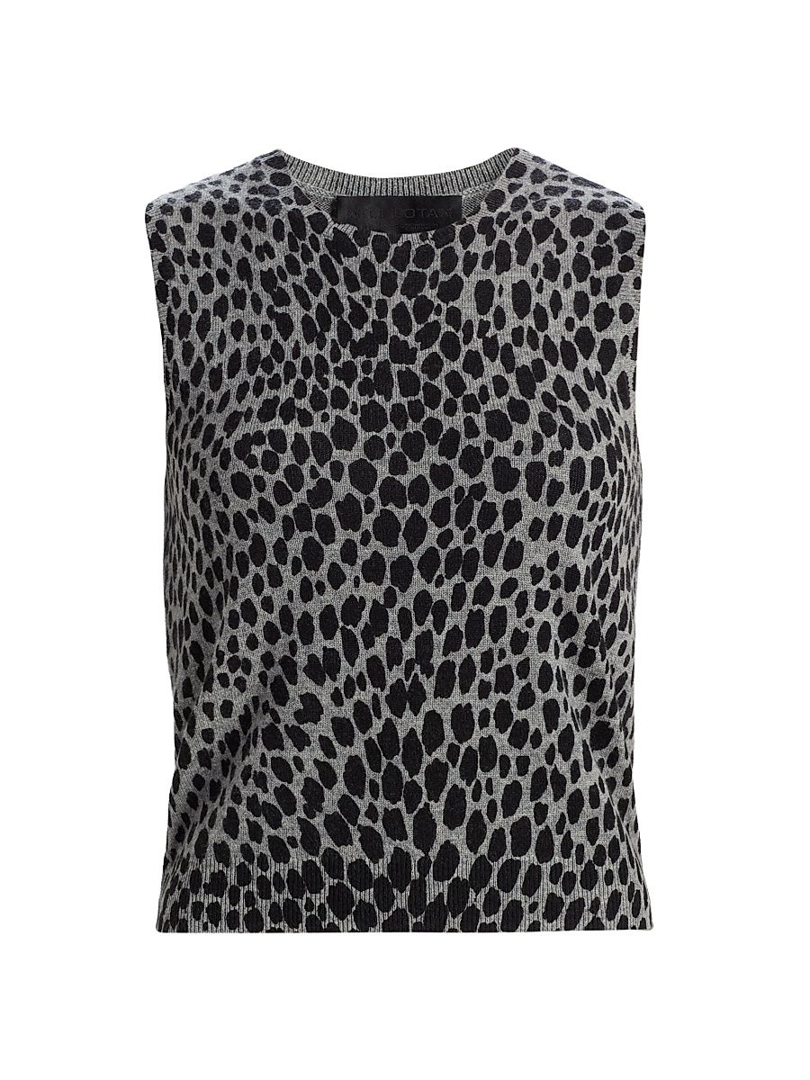 Women's Nessa Cheetah Print Cashmere Tank - Pebble Grey Heather Black - Size XL