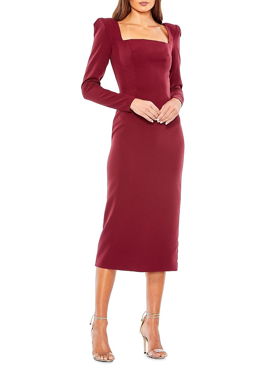 Women's Puff-Sleeve Midi-Dress - Wine - Size 12