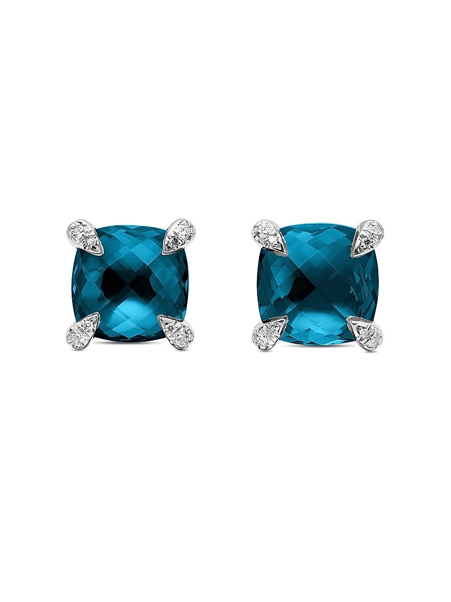 Women's Chatelaine Stud Earrings in Sterling Silver - Blue Topaz