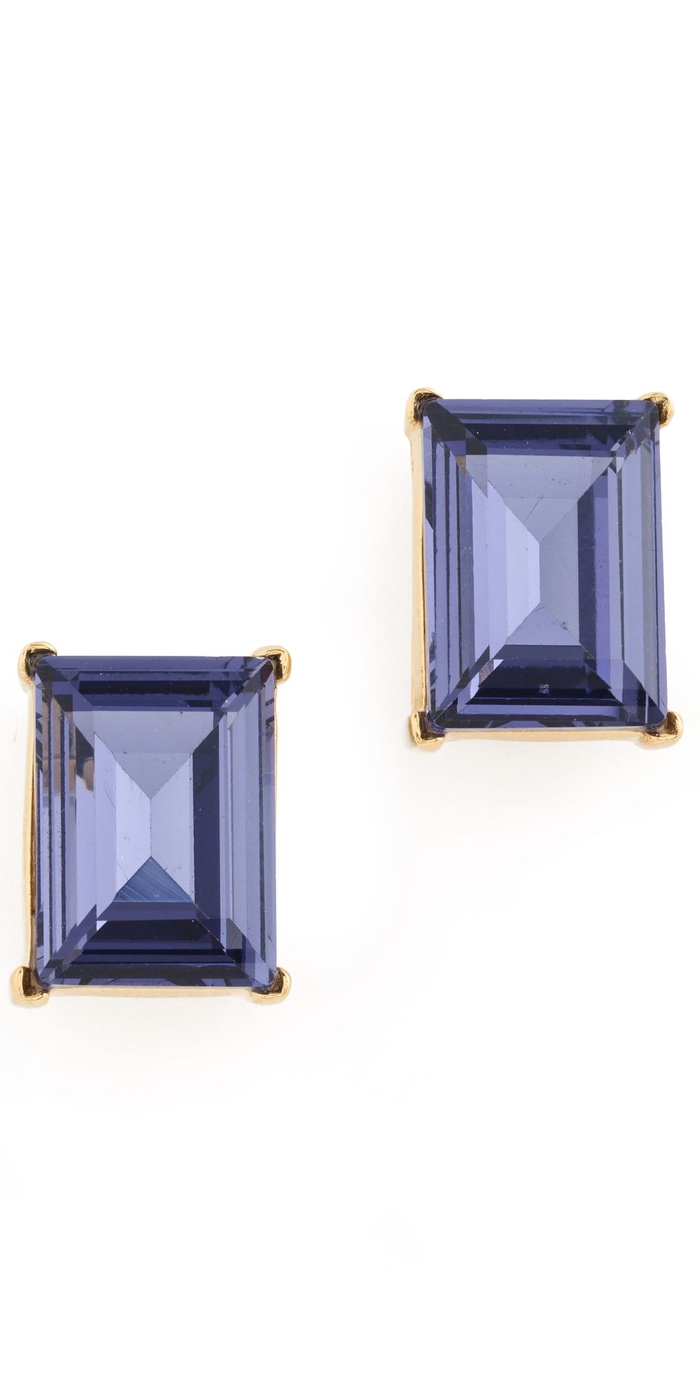 Kenneth Jay Lane Rectangle Stone Pierced Earrings Polished Gold/Amethyst One Size