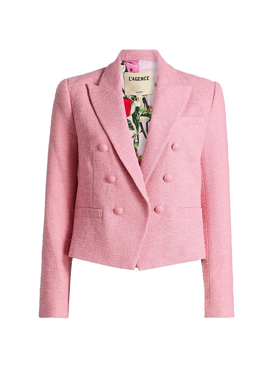 Women's Brooke Double-Breasted Crop Blazer - Fondant Pink Multi Romantic - Size 14