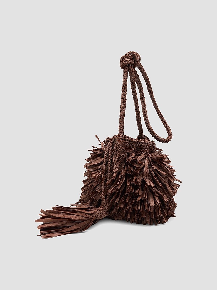 Women's Sasha Fringed Paper Yarn Crossbody Bag - Chocolate