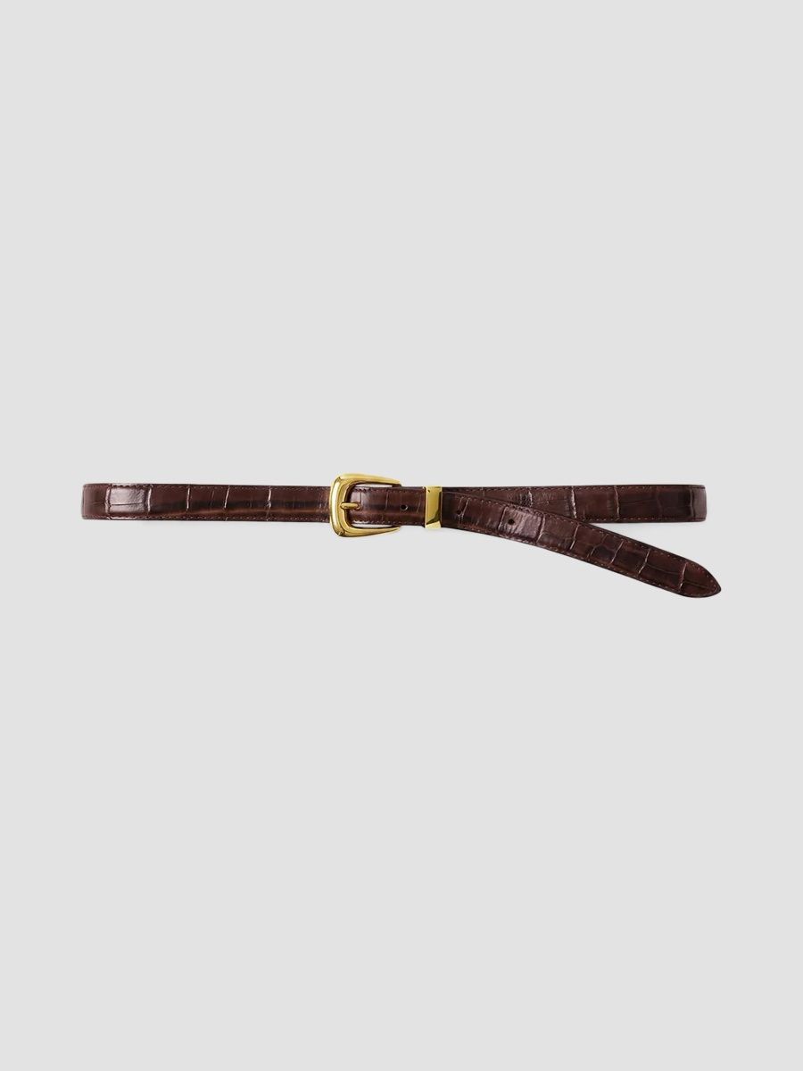 Veronica Beard Women's Croc-Embossed Leather Belt - Chestnut - Size XL