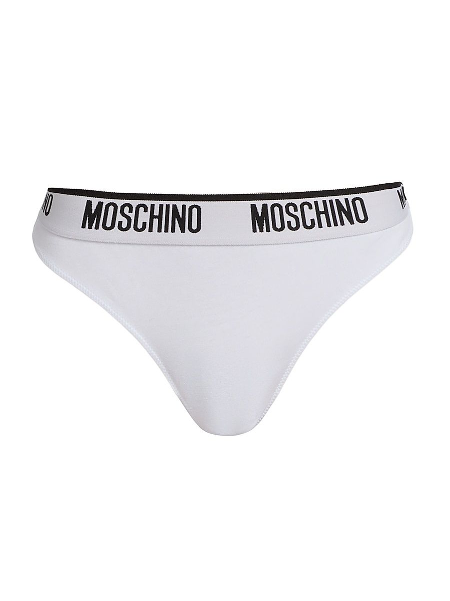 Women's Moschino Intimo Donna Logo Thongs 2-Pack - White - Size XL