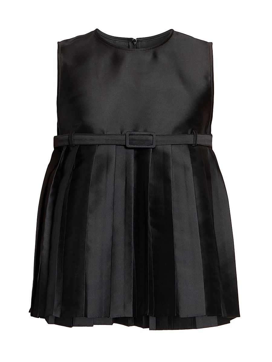 Women's Bow-Detail Pleated Satin Top - Black - Size 10