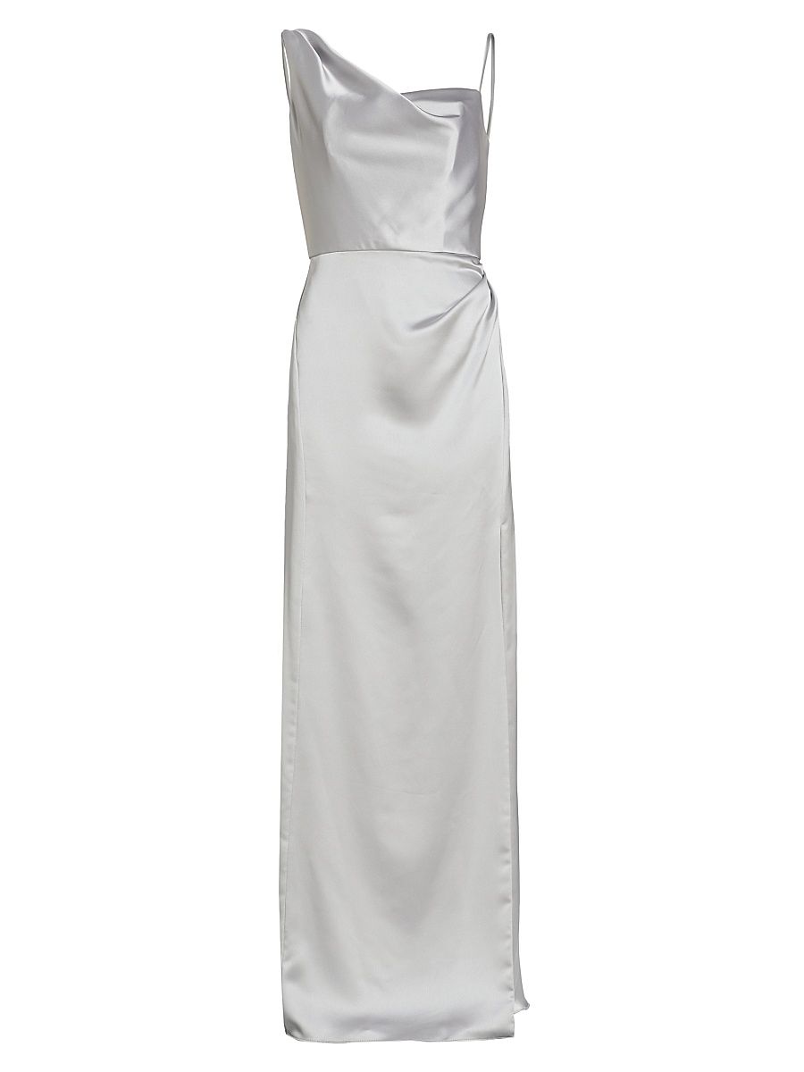 Women's Draped Satin Gown - Platinum - Size 12