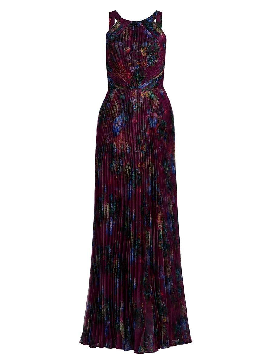 Women's Naveen Pleated Organza Halter Gown - Sangria Poppy Stripe - Size 10