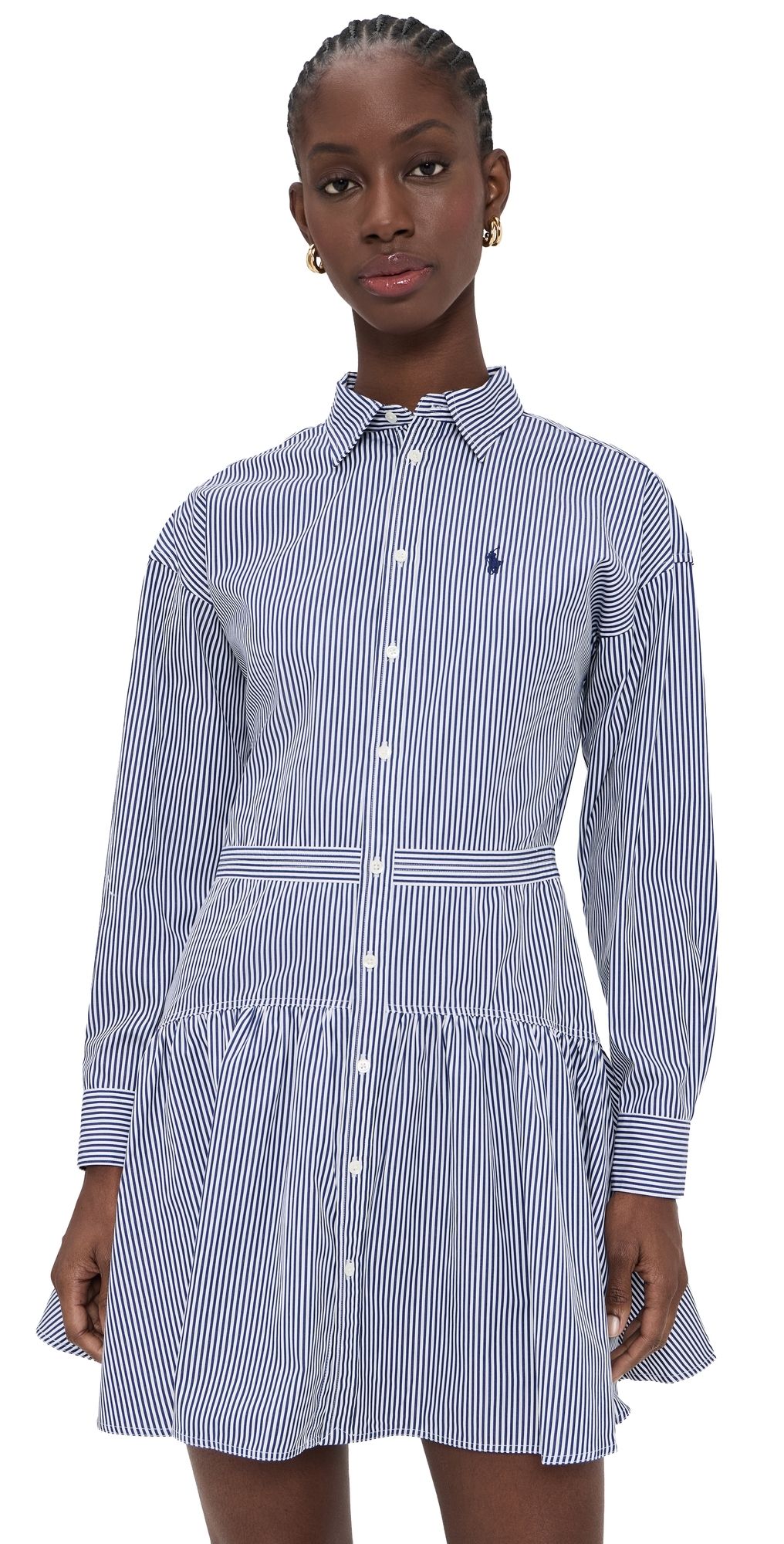 Polo Ralph Lauren Collared Long Sleeve Shirt Dress White/Fall Royal 4