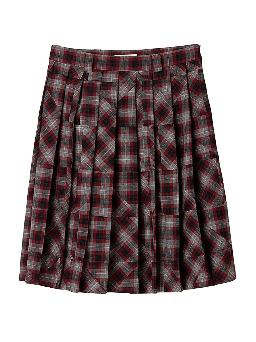 Women's Tartan Patchwork Midi Skirt - Grey Multi - Size 8