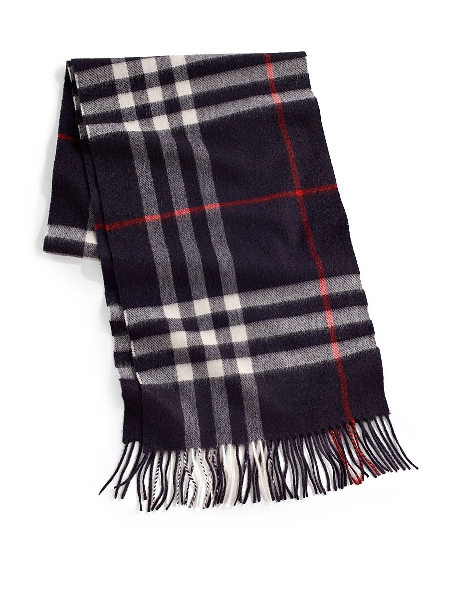 The Classic Giant Check Cashmere Scarf - Dark Navy