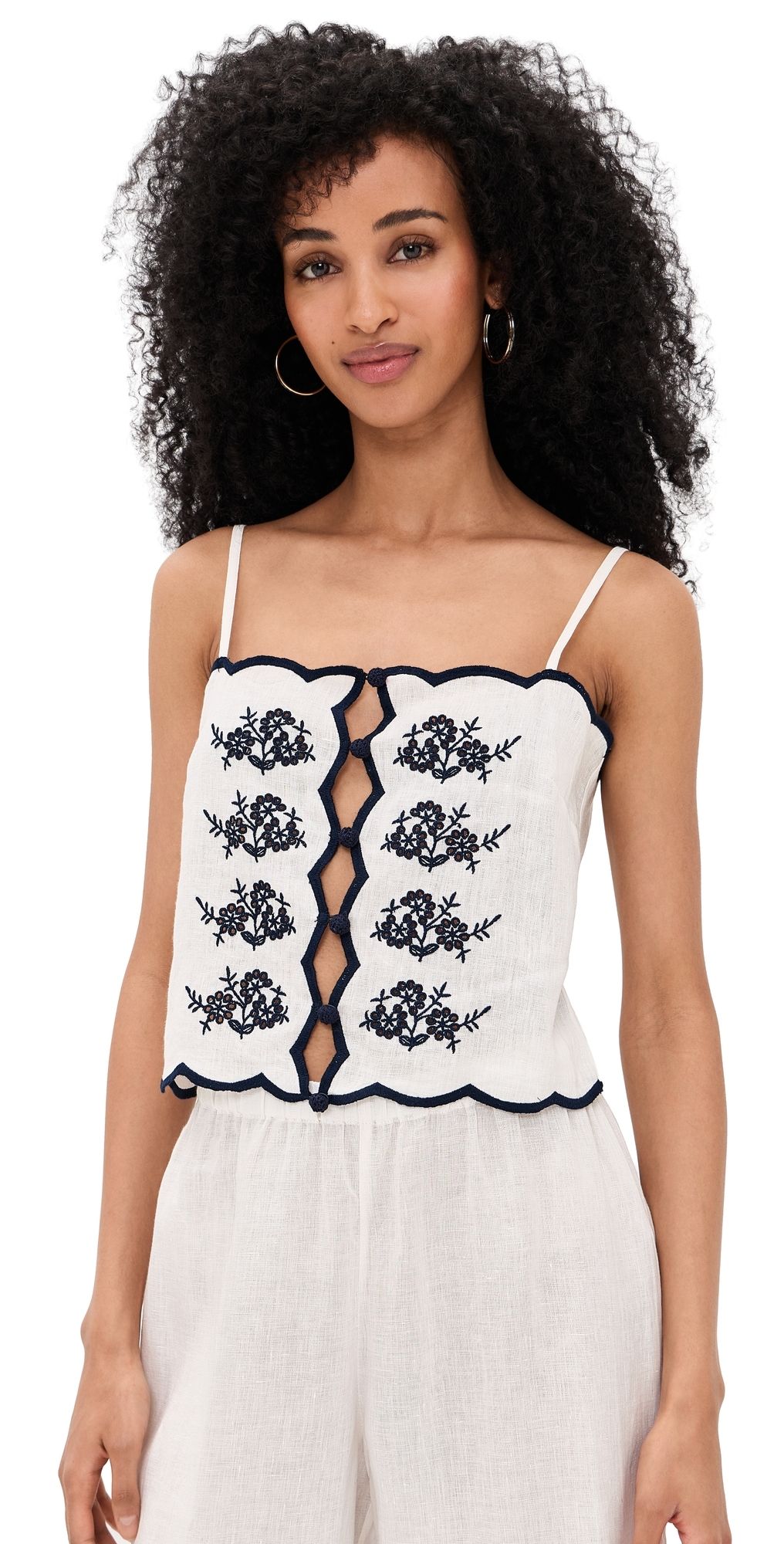 CAMI NYC Nazare Embroidered Linen Camisole Macadamia XL