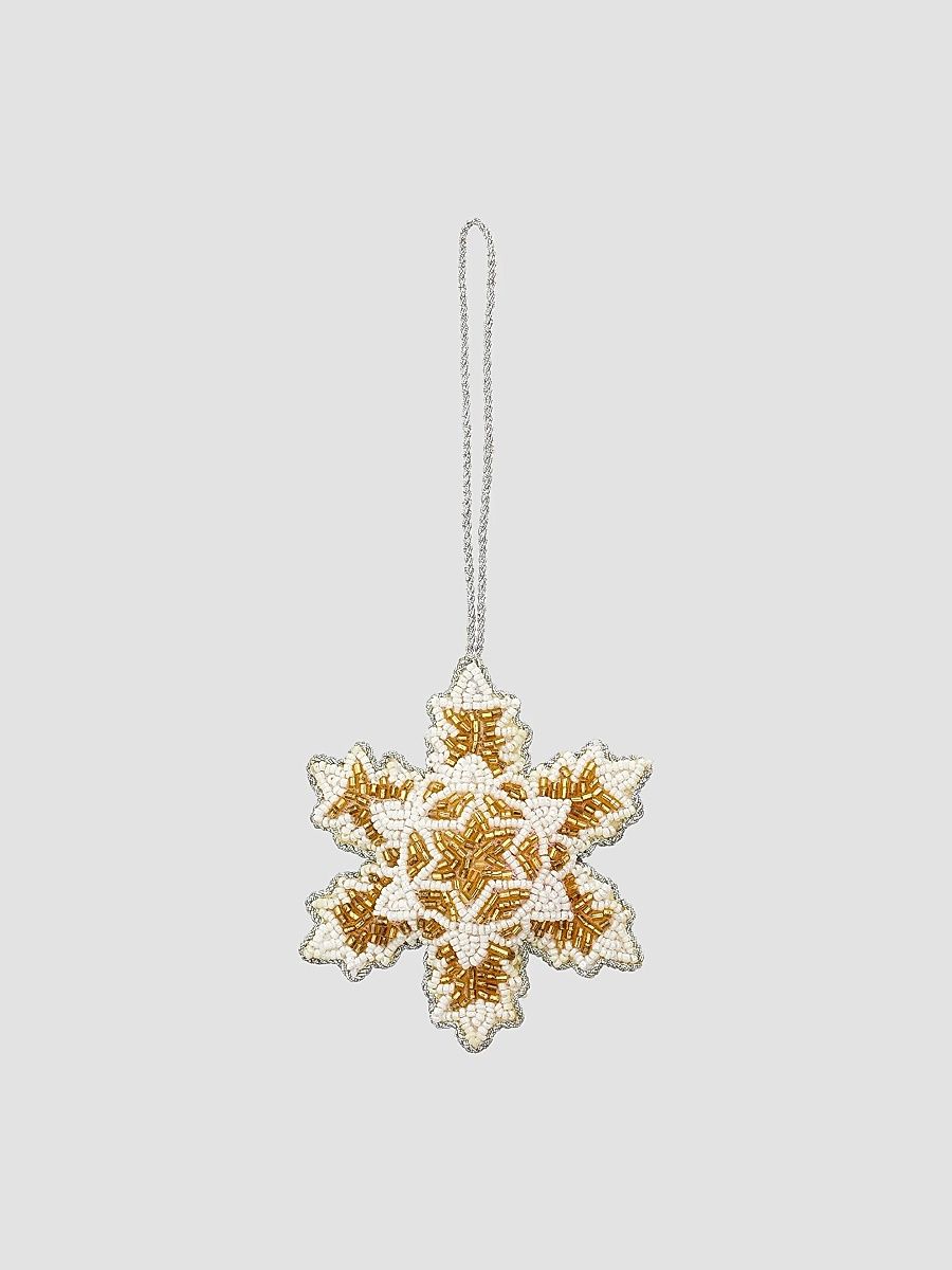 Beaded Snowflake Ornament - White Gold