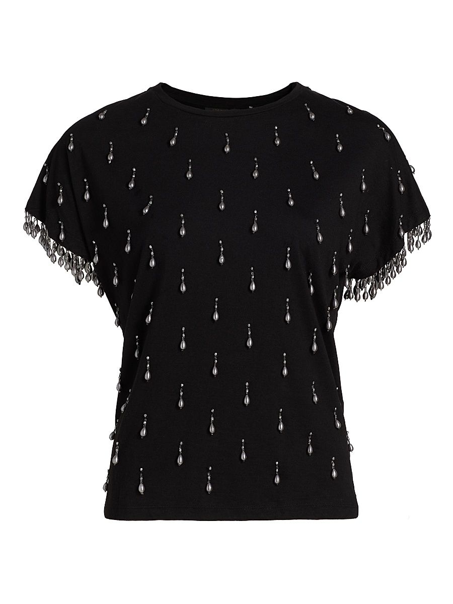 Women's Carmel Beaded Cotton T-Shirt - Black - Size XL