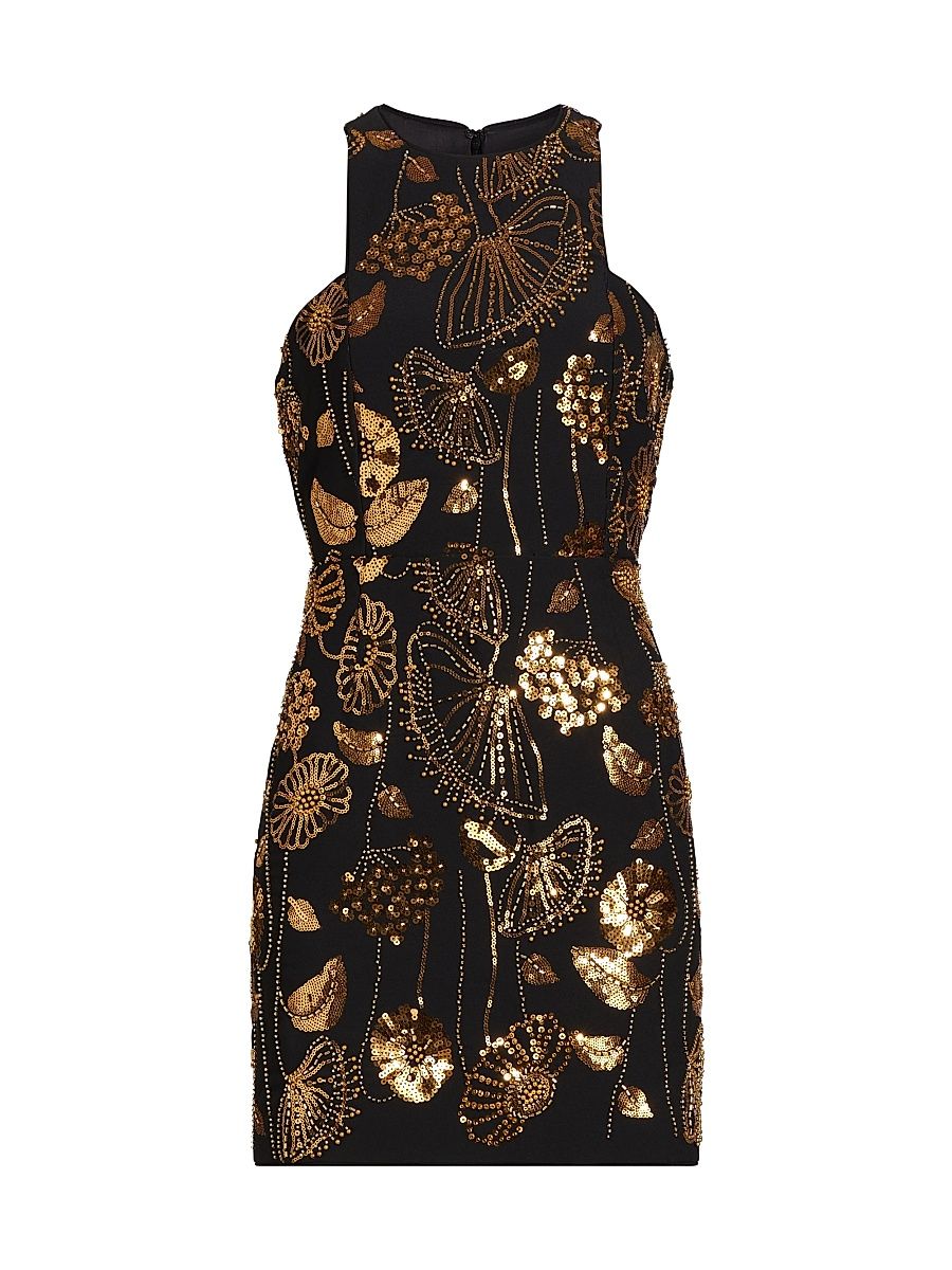 Women's Isabele Floral Field Sequin-Embellished Sleeveless Minidress - Gold Black - Size 12