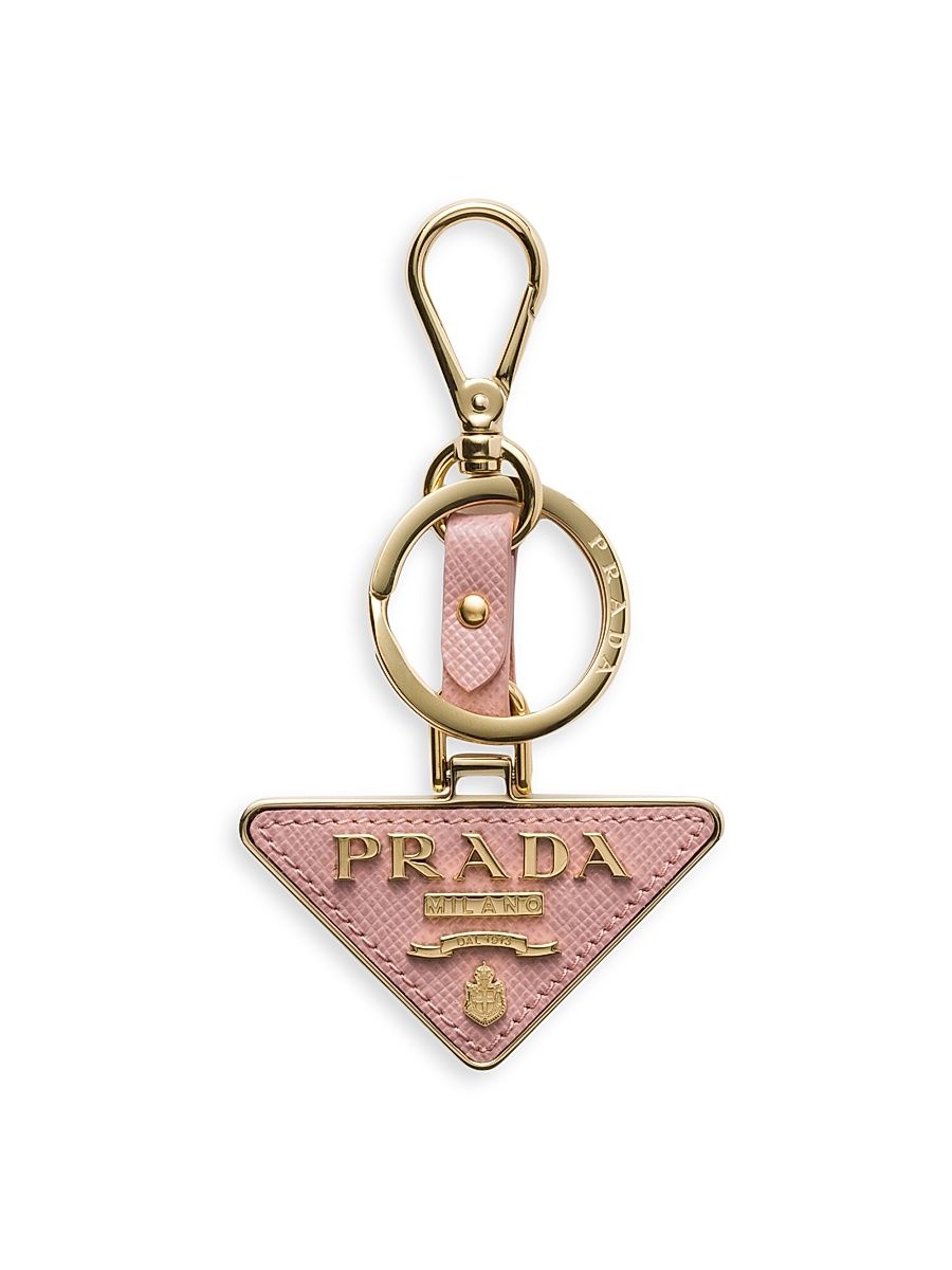Men's Saffiano Leather and Metal Keychain - Pink