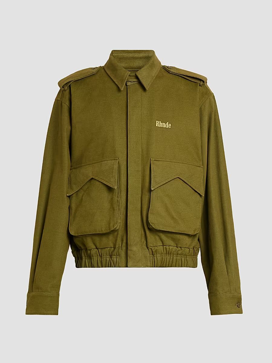 Men's Logo Cotton Pilot Jacket - Olive Green - Size Large