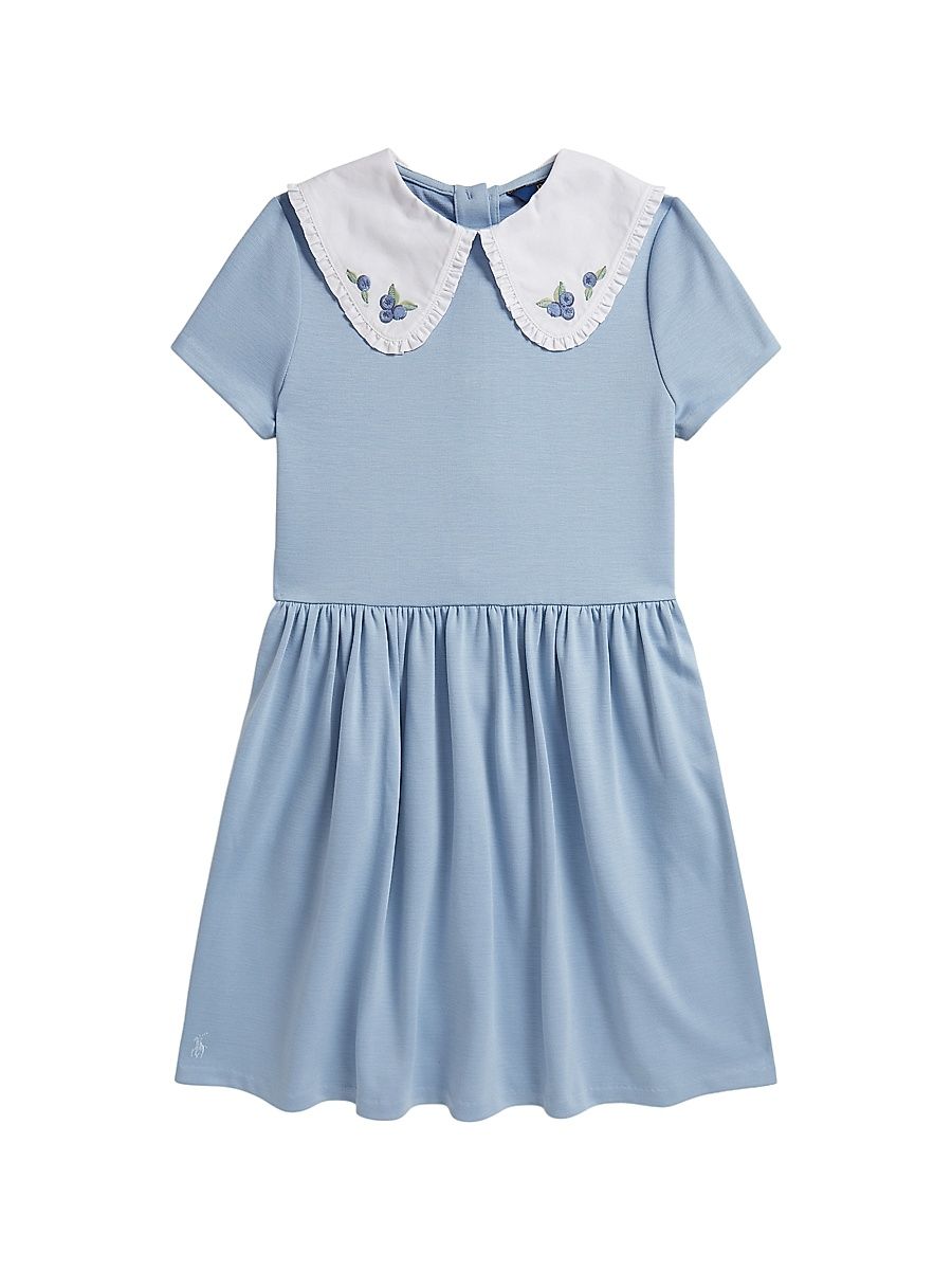 Little Girl's & Girl's Blueberry-Embroidered Stretch Ponte Dress - Estate Blue - Size 8