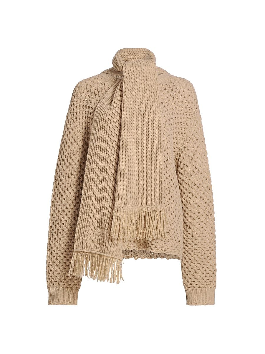 Women's Tieneck Virgin Wool-Blend Sweater - Beige Melange - Size Small