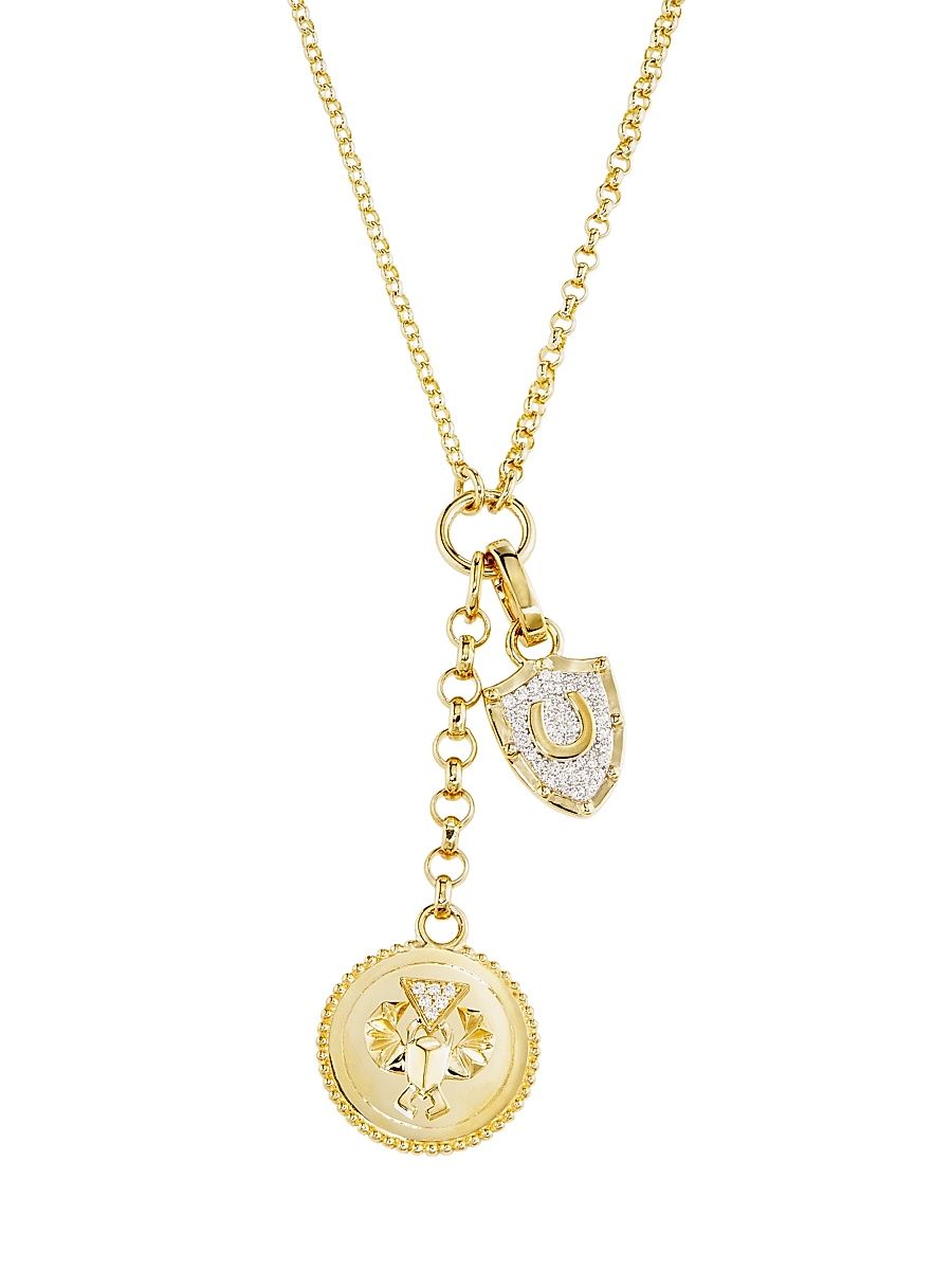 Women's Protection 18K Yellow Gold & 0.21 TCW Diamond Double Pendant Necklace - Yellow Gold