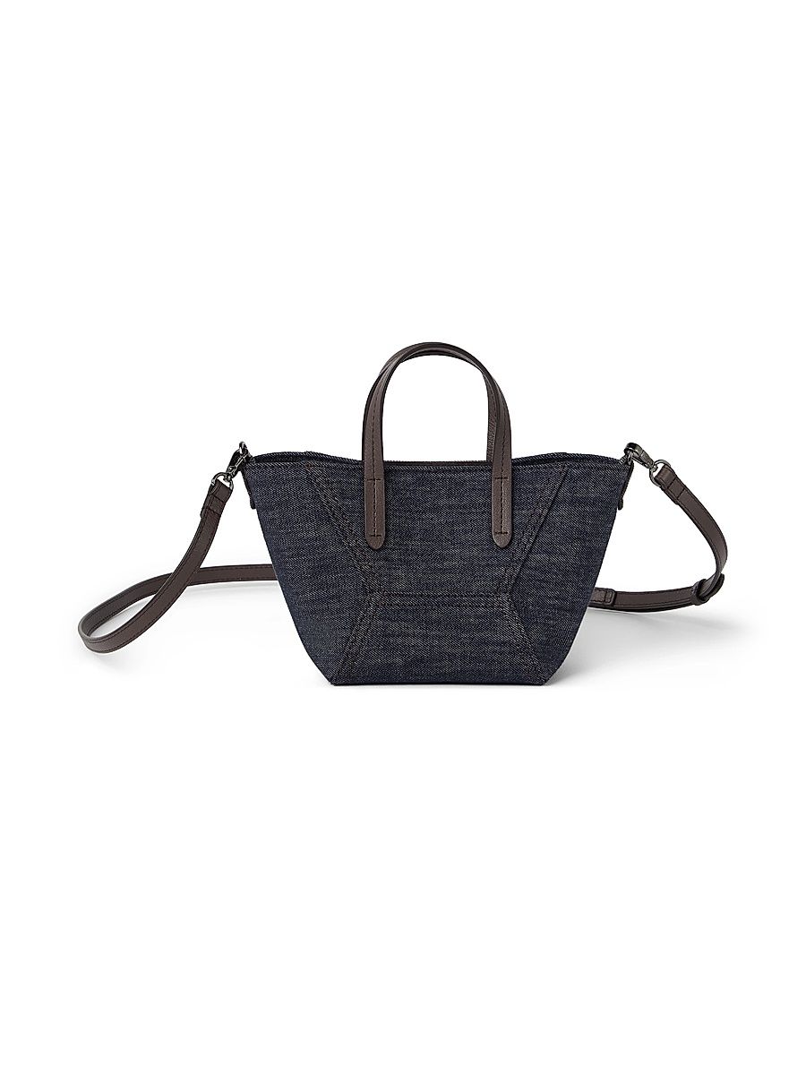 Women's Duo Mini Bag in Cotton Denim Effect Twill - Dark Denim