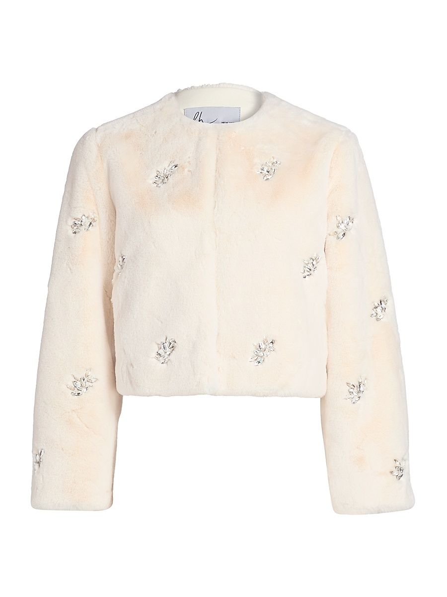 dh New York Women's Monique Crystal-Embellished Faux-Fur Jacket - Winter White - Size Medium