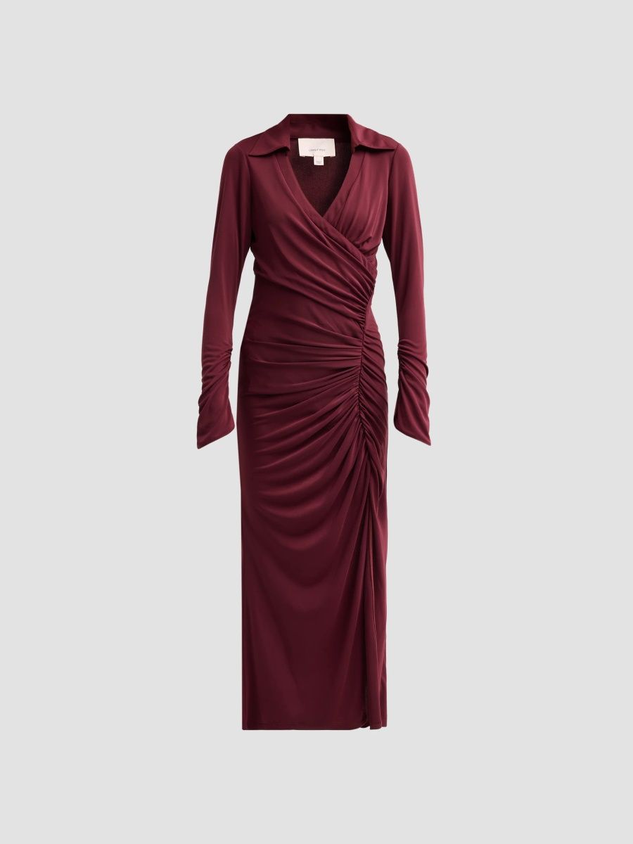 Women's Fabia Ruched Midi Dress - Black Cherry - Size 16