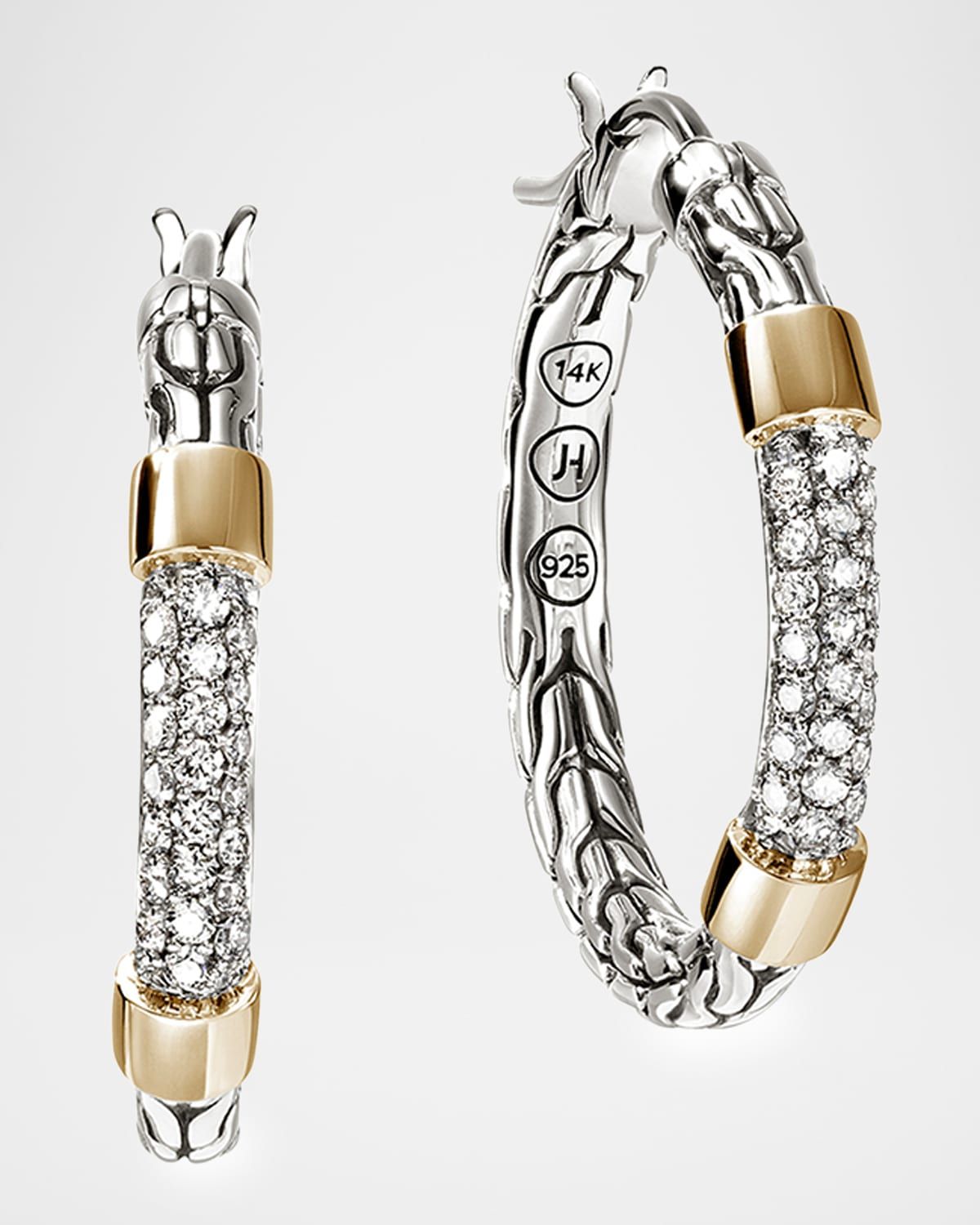 Sterling Silver and 14K JH Essential Pave Hoop Earrings, 23mm