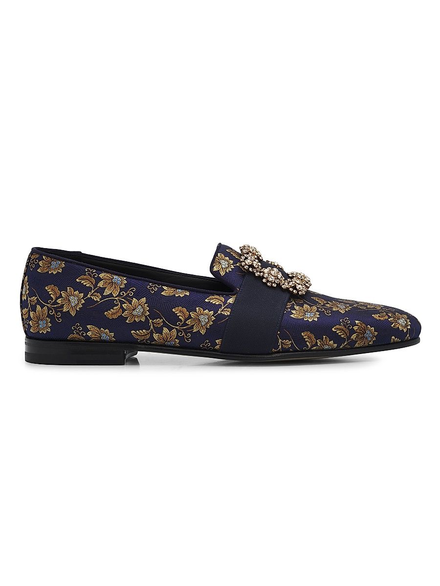 Men's Carlton Crystal-Buckle Brocade Loafers - Navy Blue - Size 8