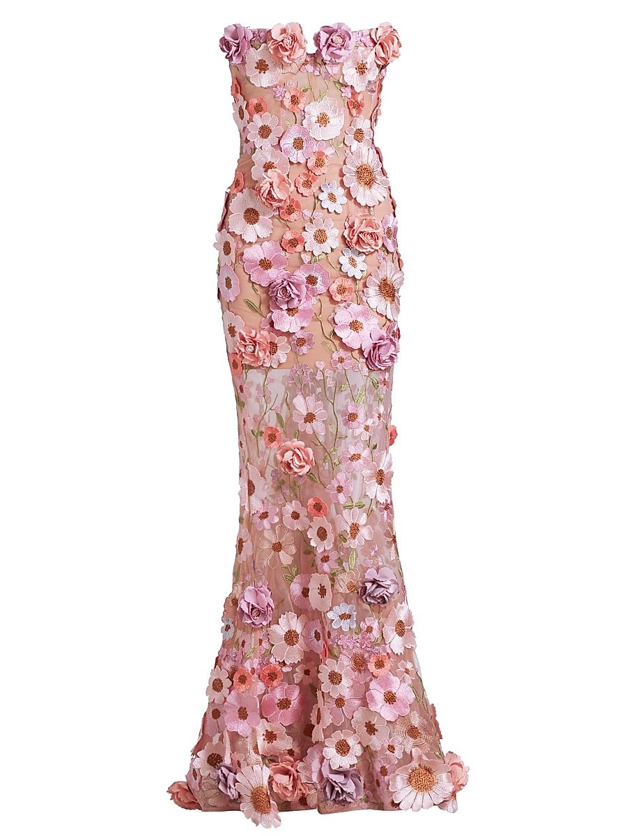 Women's Jasmine Floral Gown - Pastel Pink Multi - Size Large