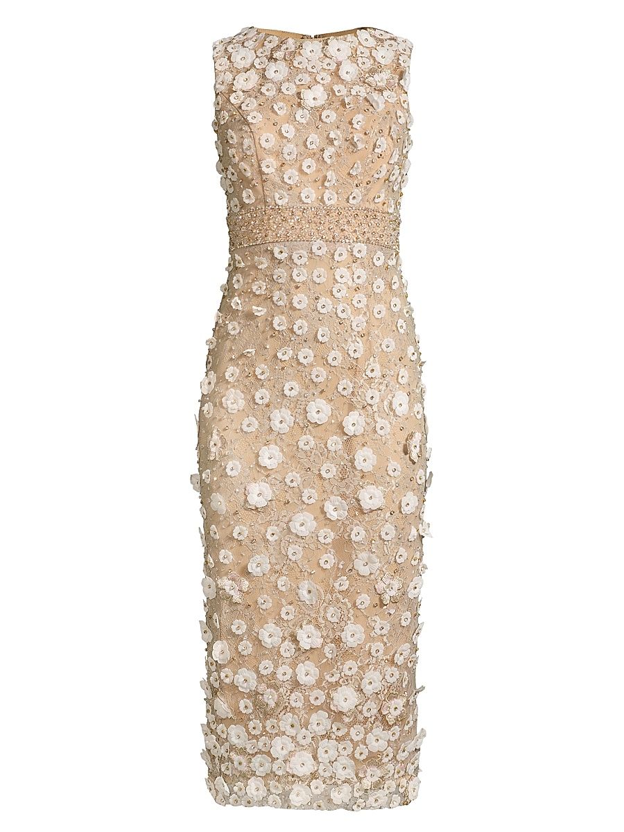 Women's Floral Beaded Sheath Dress - Ivory Beige - Size 16