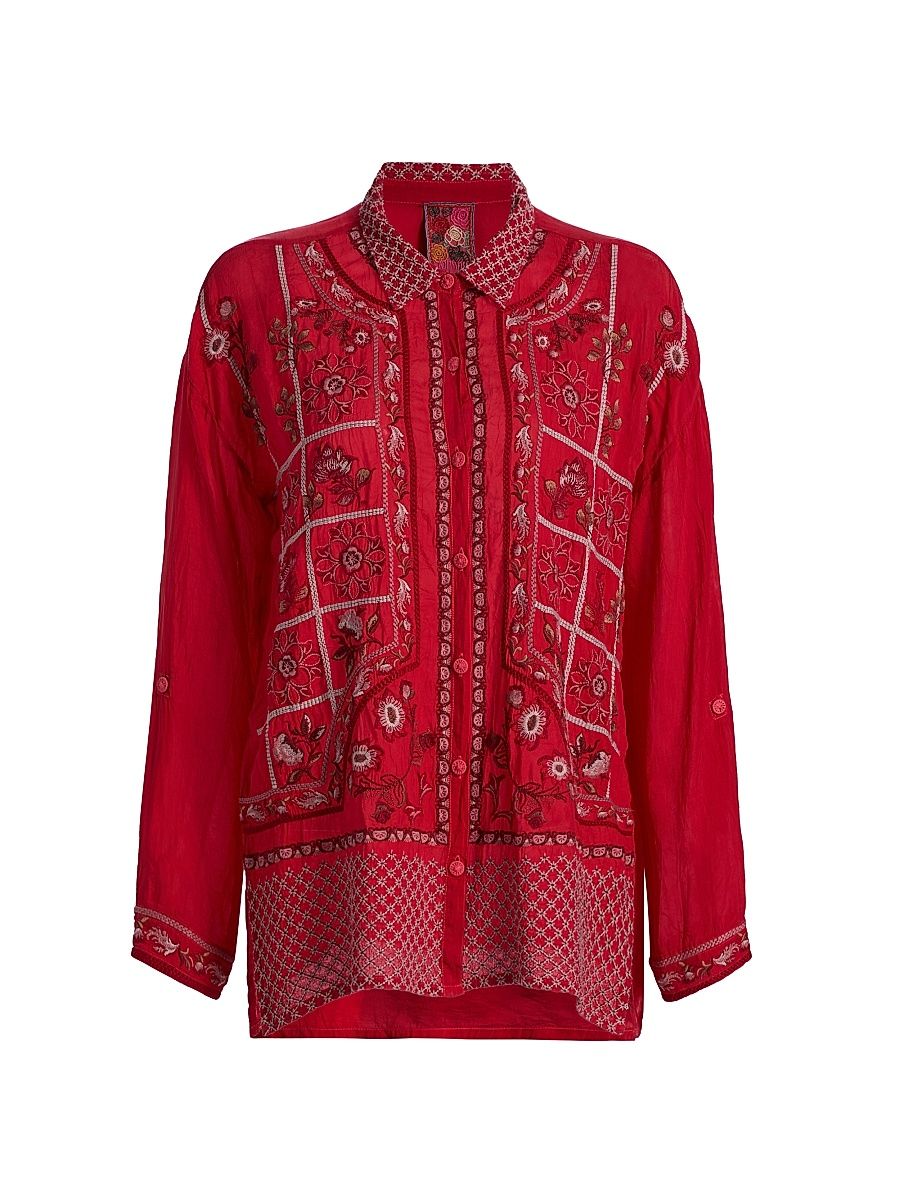 Women's Slim Audrey Embroidered Shirt - Equestrian Red - Size Medium