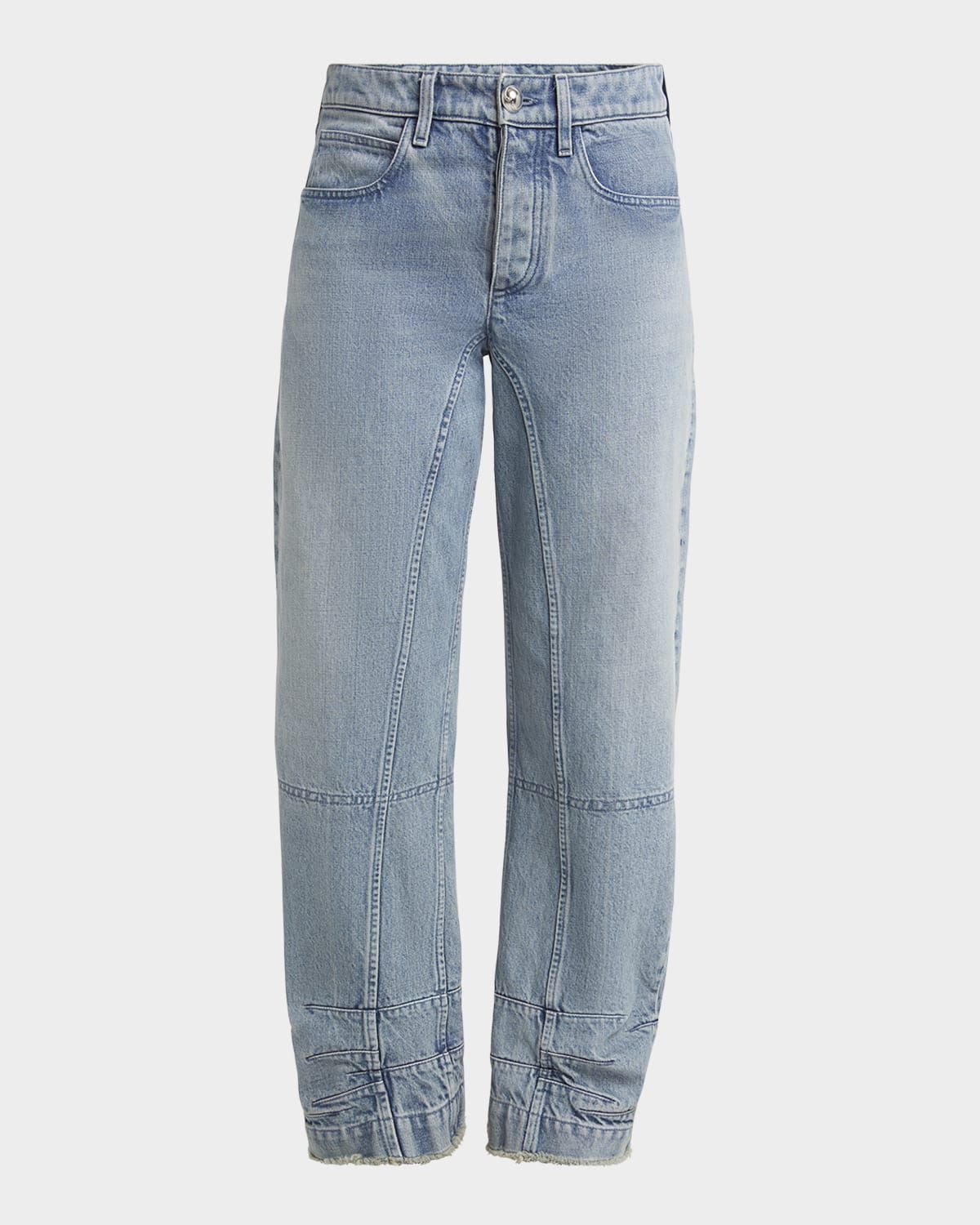 Acid-Wash Denim Barrel-Leg Ankle Trousers