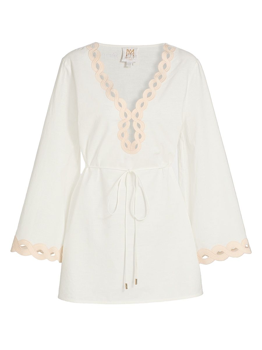 Women's Embroidered Cotton-Blend Cover-Up Minidress - White - Size XS