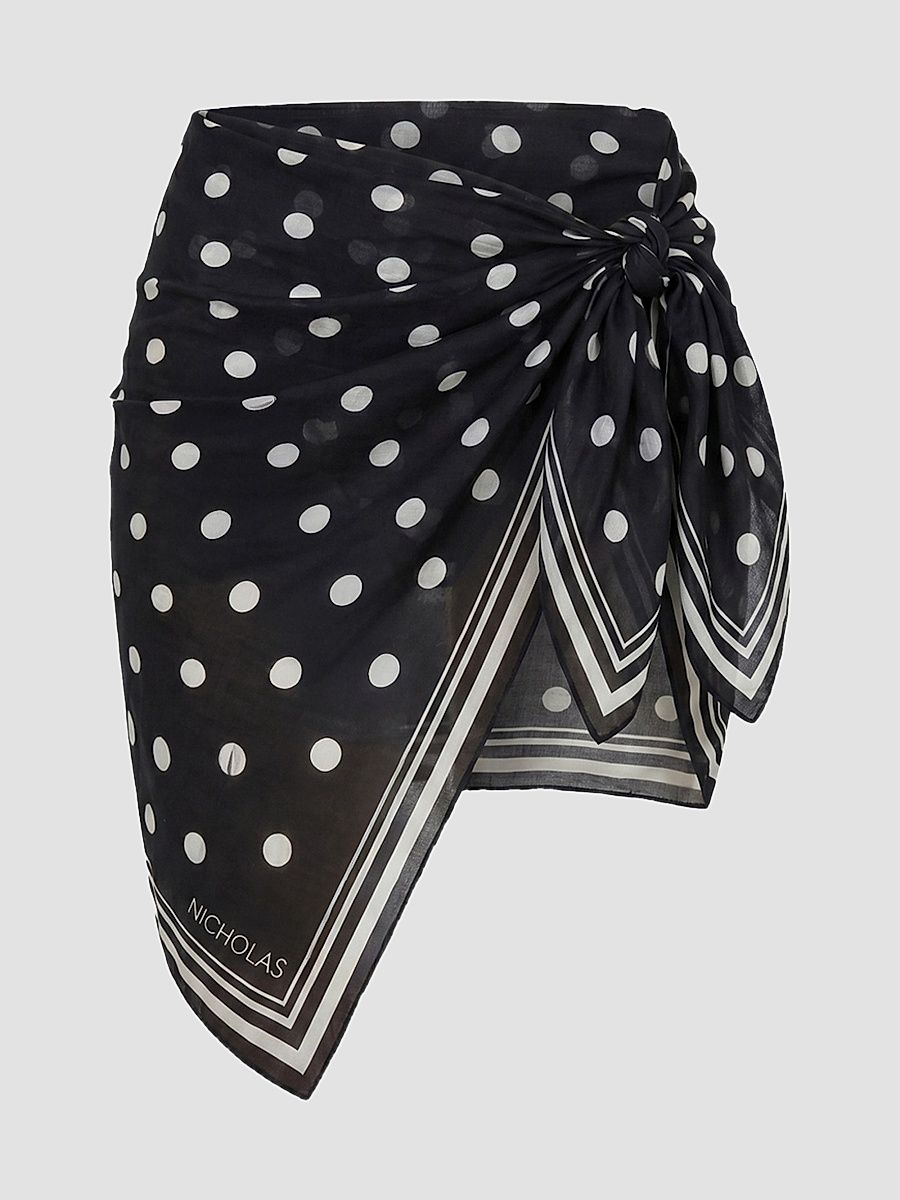 Women's Ursa Polka Dot Georgette Mini Sarong - Black Ivory Polka Dot