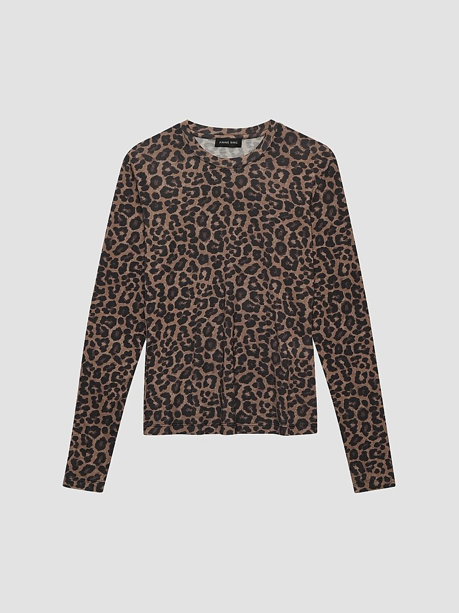 ANINE BING Women's Sylvie Leopard-Print Wool-Blend T-Shirt - Print - Size XS