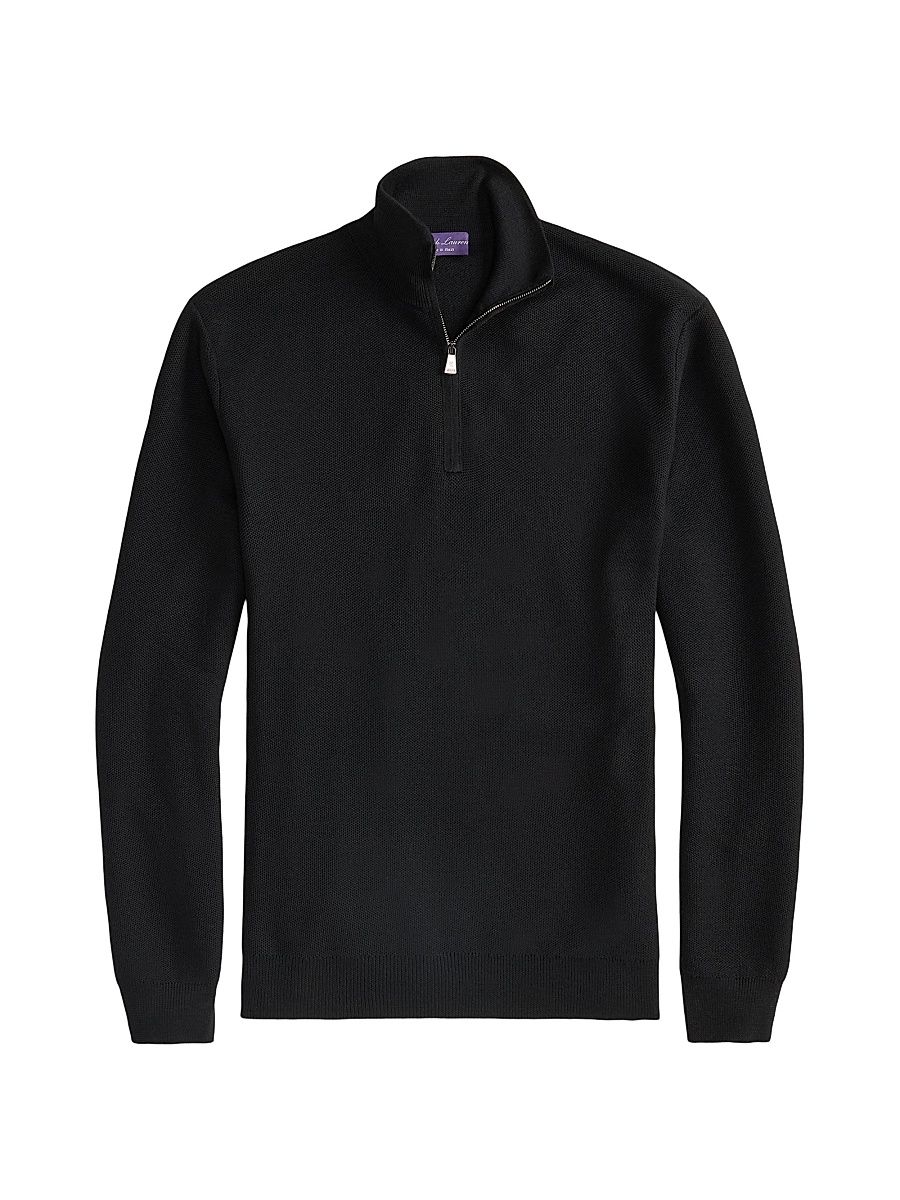 Men's Double Pique Wool Half-Zip Sweater - Polo Black - Size XXL