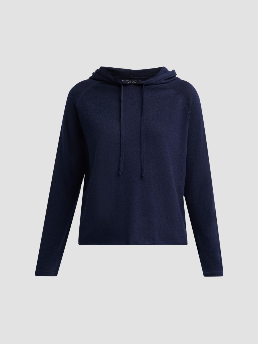 Majestic Filatures Women's Cashmere Knit Hoodie - Marine - Size Large