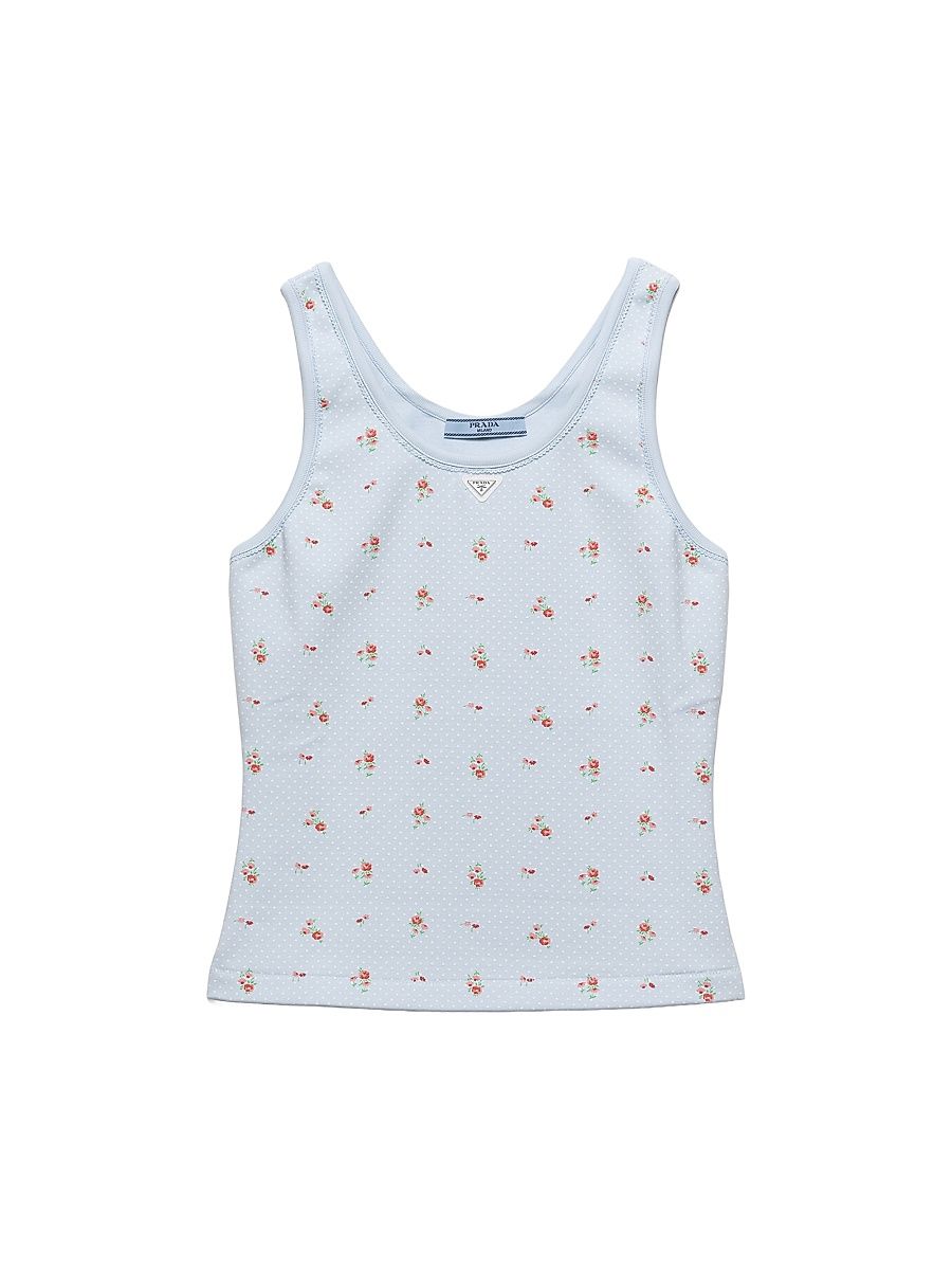 Women's Bouquet Print Ribbed Knit Tank Top - Blue - Size 8