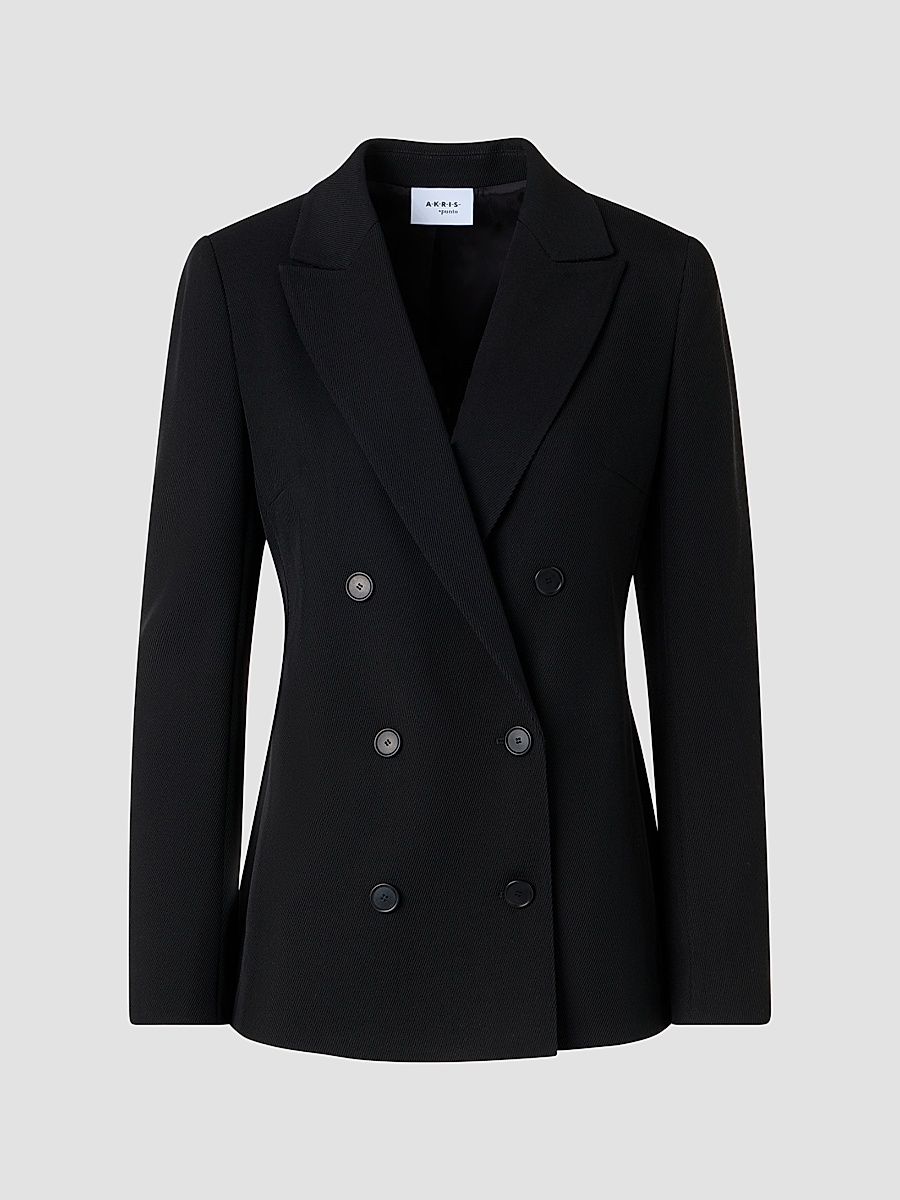 Women's Virgin Wool Double-Breasted Blazer - Black - Size 16