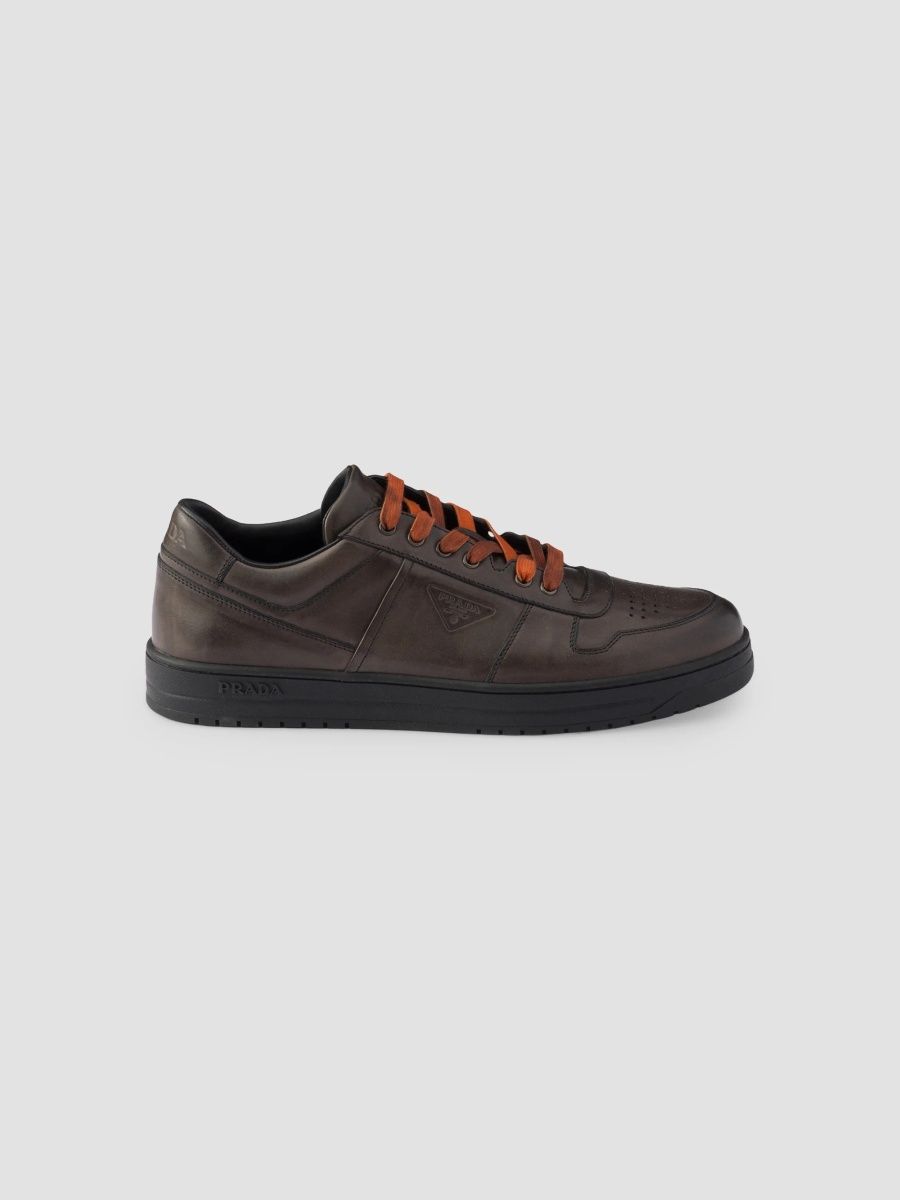Prada Men's Downtown Aged Leather Sneakers - Grey - Size 11
