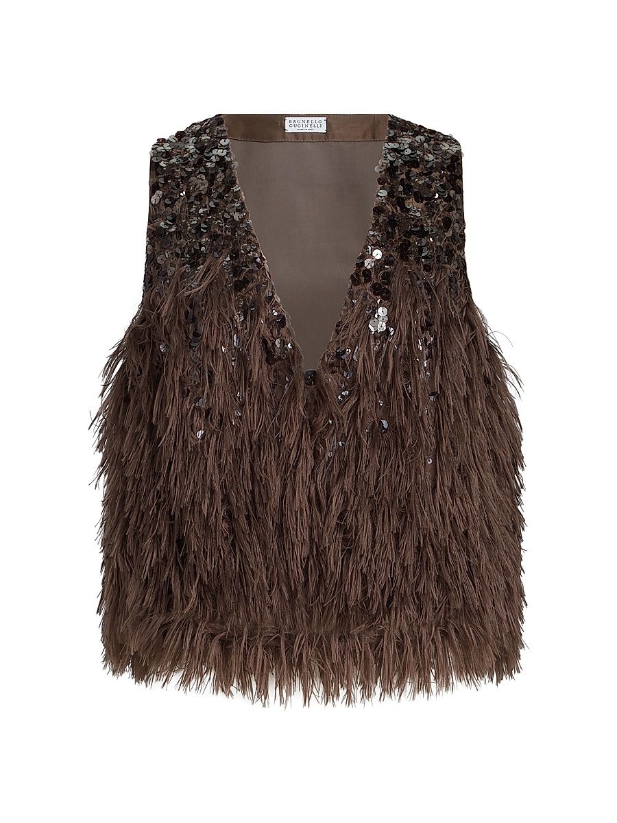 Women's Dazzling Dégradé Vest in Cotton and Silk Fil Coupé - Bark - Size 10