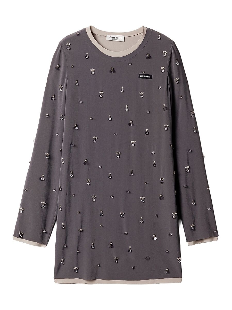 Women's Embroidered Stretch Georgette Dress - Grey - Size 2