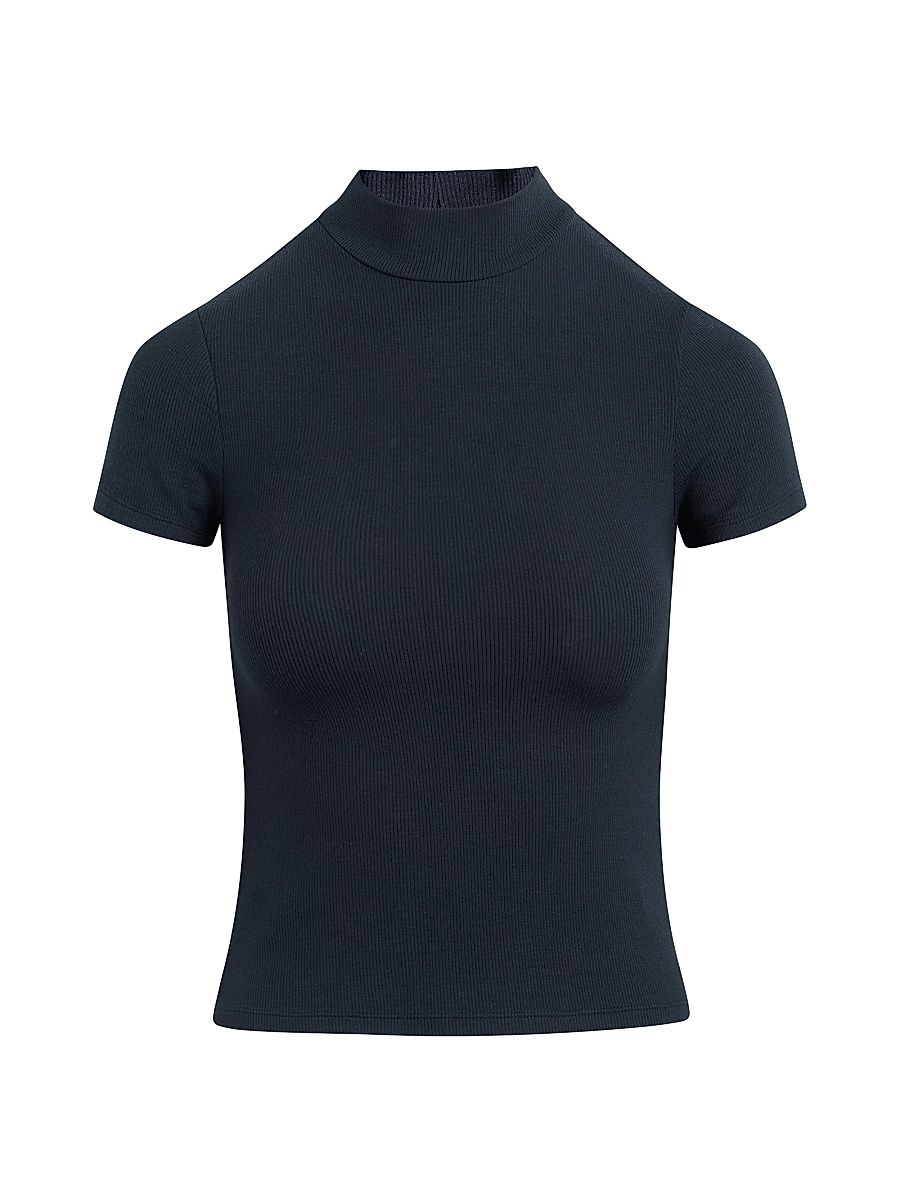 Women's The Stockholm Mock-Turtleneck Knit T-Shirt - Navy - Size Large