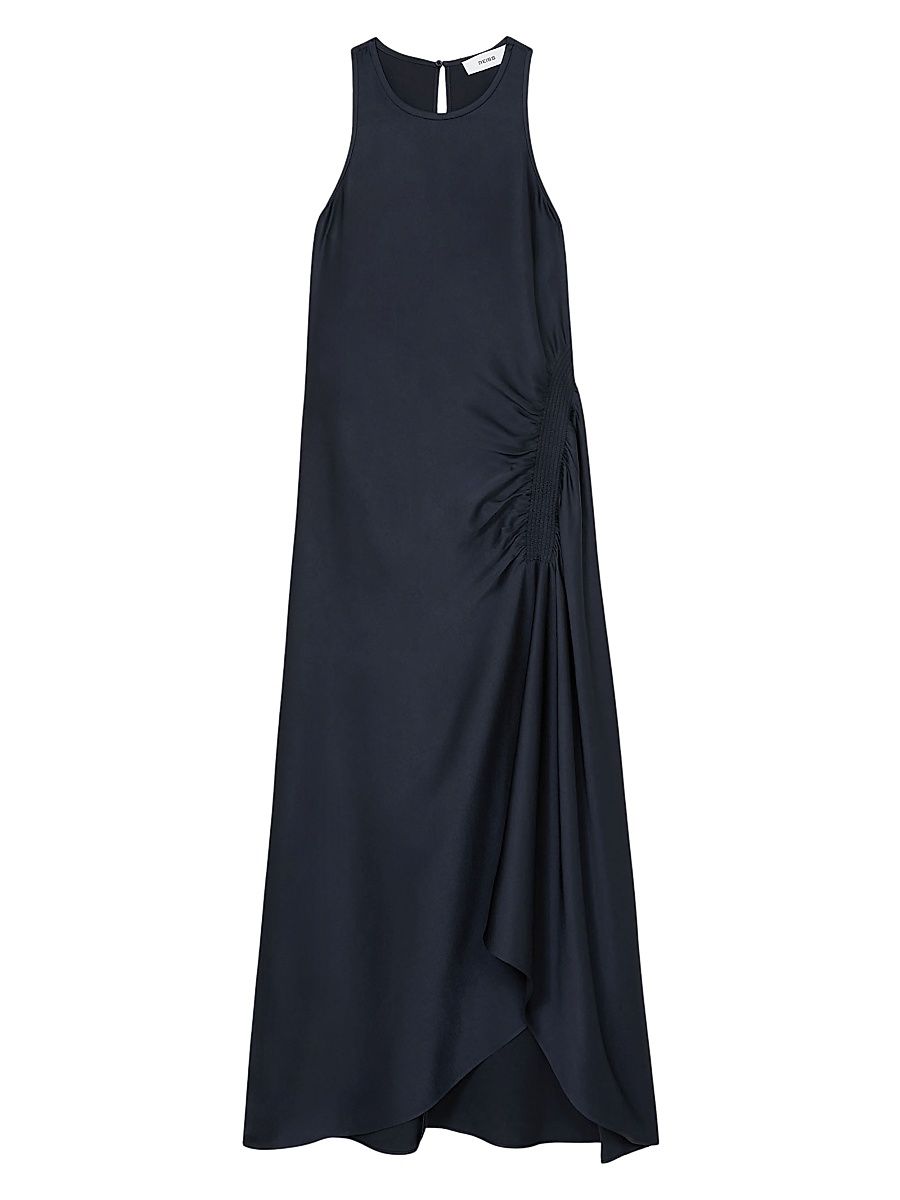 Women's Anessa Gathered Satin Midi-Dress - Navy - Size 12