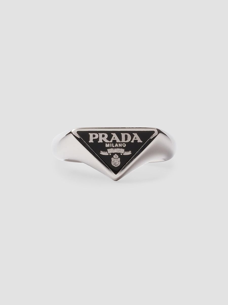 Men's Enameled Silver Ring - Black - Size 26